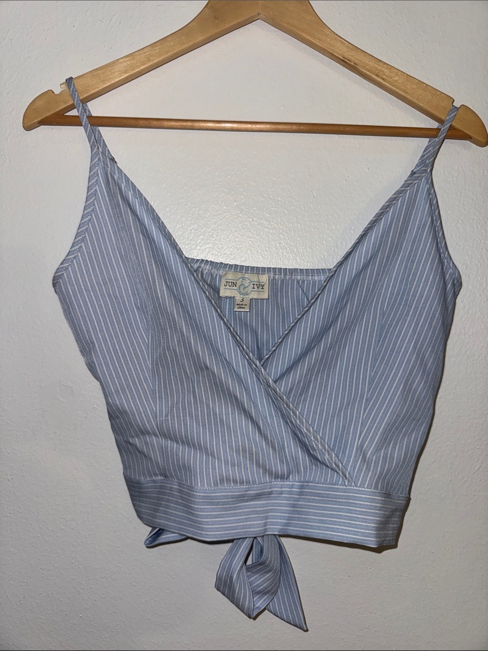 Jun & Ivy Light Blue Striped Wrap Crop Top